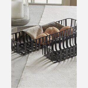 Spencer Oval Baskets – Set of 2 Black Metal Storage & Serving Trays